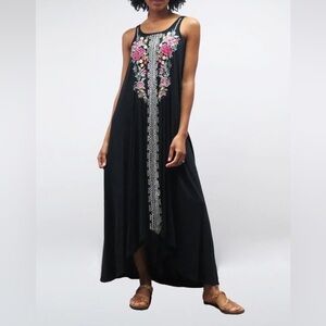 Anthropologie Caite Handmade Kyla Bohemian Embroidered Black Maxi Dress Size S